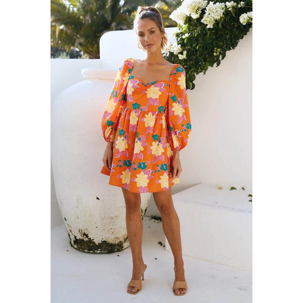 Altar’d State Floral Print Puff Sleeve Fit And Flare Dress Size XS Multicolor